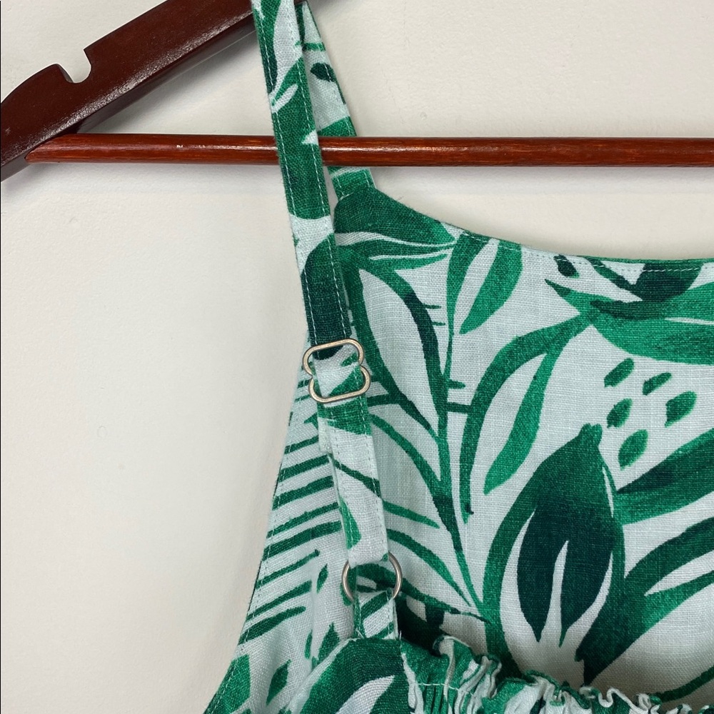 Tropical Green Leaf Print Linen Dress - Picture 4 of 7